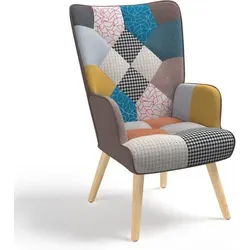 IDMarket Skandinavischer Sessel Ivar – Mehrfarbiges Patchworkdesign