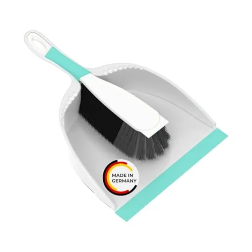 Rival Kehrgarnitur mit Lippe & gummiertem Griff türkis – Handfeger & Schaufel mit Rosshaarmischung – ergonomisch geformtes Besen & Kehrschaufel Set – Kehrschaufel & Handfeger für Drinnen & Draußen