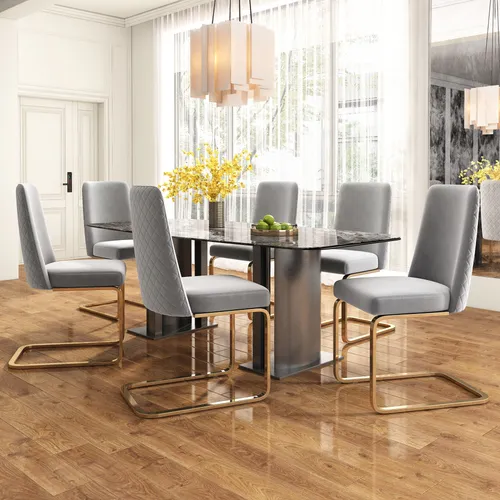 Flieks Freischwinger 6er Set – Beige Esszimmerstühle mit goldenen Metallbeinen - Elegante Freischwinger aus weichem Samt, ideal für Esszimmer und Küche. Stabilität durch robuste Metallbeine, max. Belastbarkeit 150 kg. Hochwertiges Design, das jedem Raum einen Hauch von Luxus verleiht.