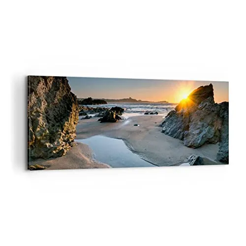Panorama Bilder auf Leinwand 100x40cm Leinwandbild Landschaft britisch Ufer Küste Groß Wanddeko Bild Schlafzimmer Wandbilder Dekoration Wohnzimmer Wall Decor Canvas Wand Kunstdruck Art AB100x40-3174