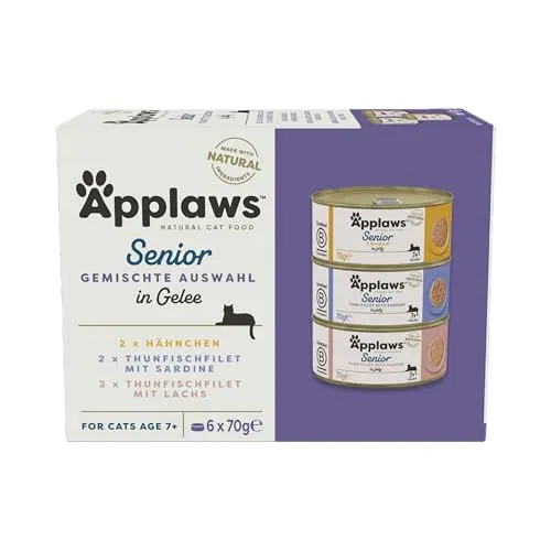 Produktbild Applaws Natural Complete Wet Katzenfutter für ältere erwachsene Katzen, Multipack Thunfisch und Huhn Auswahl in Gelee 6 x 70g