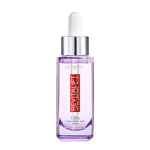 L'Oreal Paris Hyaluronic Acid Serum Revitalift Filler - Tagespflege mit 1,5% reinem Hyaluronsäure-Serum, hydratisiert und glättet Falten für ein pralleres Hautbild. Ideal für alle Hauttypen und schnell einziehend.