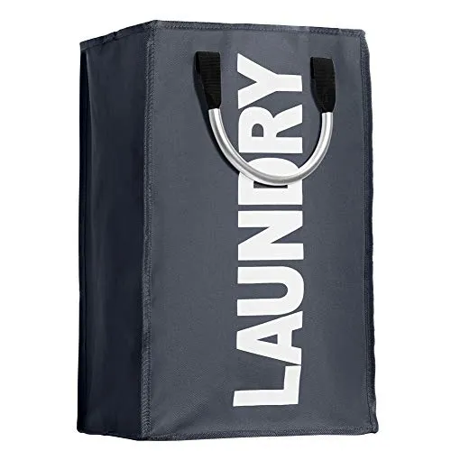 IHOMAGIC Tragbarer Wäschesack aus Polyester, faltbarer Wäschekorb mit Griffen, faltbarer Wäschekorb, großer Wäschesack für schmutzige Kleidung, L 33 x H 53 x B 23 cm (Dunkelgrau)