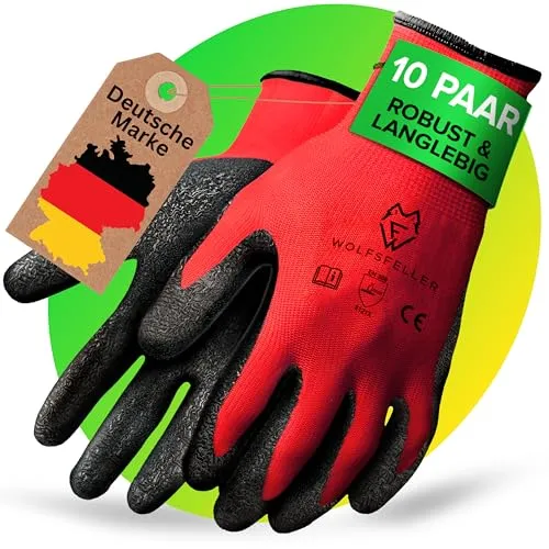WOLFSFELLER 10 Paar robuste & komfortable Handschuhe Arbeitshandschuhe Herren Gr 9