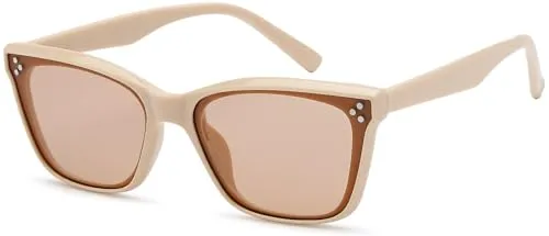 styleBREAKER Unisex Nerd Sonnenbrille mit Polycarbonat Flachgläsern und filigranem Kunststoff Rahmen, Retro Style 09020142, Farbe:Gestell Creme/Glas Hellbraun Getönt