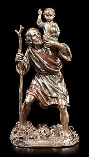 Heiligen-Figur - St. Christophorus mit Jesuskind | Veronese Zeremonielle Dekofigur, bronziert & coloriert