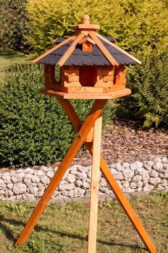 Holzdekoladen Vogelhaus Vogelhaus Holz handgefertigt mit Ständer & Solar weiß wählbar