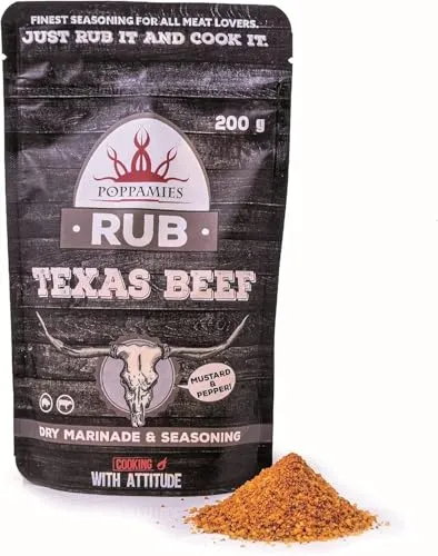 Poppamies Texas Beef BBQ Rub - 100% natürliches BBQ-Gewürz - Trockenmarinade und perfekte Würzmischung für Rindfleisch und Schweinefleisch - Perfekt ausgewogene Gewürzmischung - Großpackung (200g)