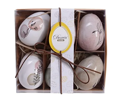 Ostereier zum Aufhängen 7,5cm x 6 Stück Kunststoff Deko Eier Blumen Motiv Hängedeko Osterdeko