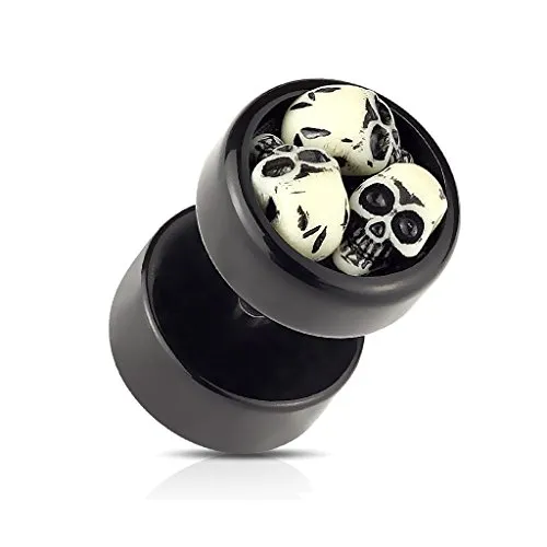 BlackAmazement Unisex Fake Plug Totenkopf schwarz Skull Edelstahl 316L Piercing Ohr 3D Ohrstecker