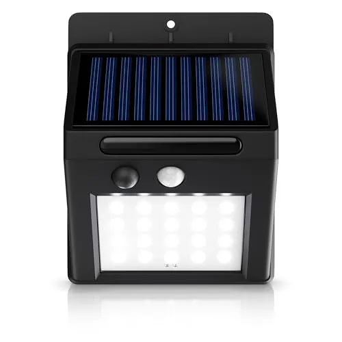 CSL - LED Solarlampe für Außen mit Bewegungsmelder und Dämmerungssensor - Solarleuchte mit Akku 1200mAh – IP54 – 20 SMD-LEDs - Sensor Reichweite bis 5m – 250 Lumen – 6500K