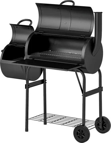 Holzkohlegrill aus Stahl BBQ Smoker mit Deckel Thermometer Räder Luftzufuhr Kohlewanne