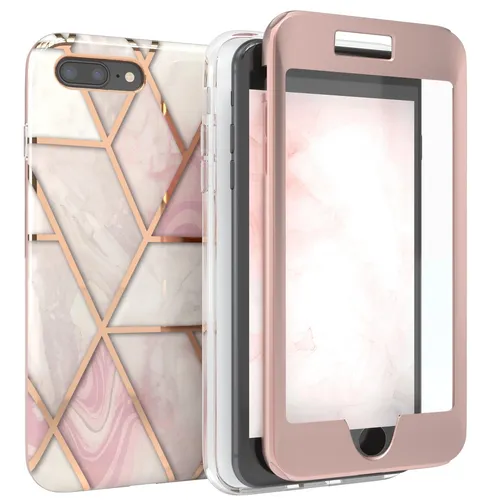 Für Apple iPhone 8 Plus / 7 Plus Rundum Hülle 360 Schutz Fullcover Rose Gold