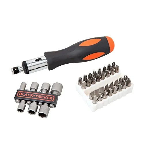 Black+Decker Schraubendreher mit Ratsche (40-teilig, in stabiler Kassette, mit Softgriff) A7062