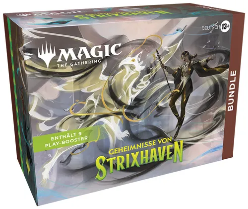 Magic the Gathering Geheimnisse von Strixhaven Bundle DE - Entdecke das deutsche Magic Bundle mit exklusivem Artwork im Foil-Finish. Neun Booster sorgen für Vielfalt beim Deckbau und Spielspaß. Ideal für Einsteiger und Sammler!