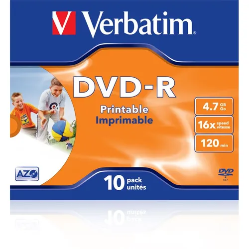 Verbatim DVD-Rohlinge 4,7GB 16X - 10er Pack mit JC Printable - Rohlinge für zuverlässige Datenarchivierung, ideal zum Bedrucken und Personalisieren, 10 Stück im praktischen Pack.
