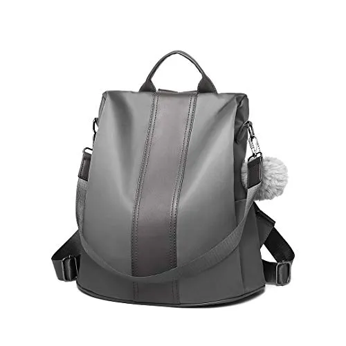 Miss Lulu Damen Rucksack klein, 2-in-1 Anti-Diebstahl Cityrucksack | 30 × 14 × 32 cm, wasserabweisendes Nylon und PU-Leder, rückseitiger Sicherheitsreißverschluss, abnehmbarer Schultergurt