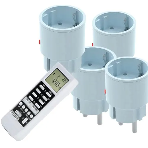 DIW-Funk Set PD-584: 4 Funkstecker mit Timer - Funk-Wandsender zur drahtlosen Steuerung von bis zu vier Geräten. Mit Timer, Zufallsmodus und Temperatursteuerung für optimale Automatisierung und Energieeffizienz.