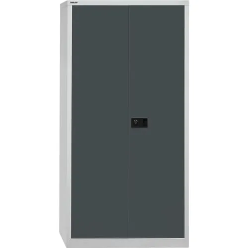 Bisley Mehrzweckschrank E782AAG-525, lichtgrau/antrazit - Robuster Flügeltürenschrank aus Metall, abschließbar mit 3-Punkt-Drehzylinderschloss, ideal für die Aufbewahrung von Kleidung und Geräten. Lieferung montiert, perfekte Lösung für Ordnung im Büro oder Zuhause.