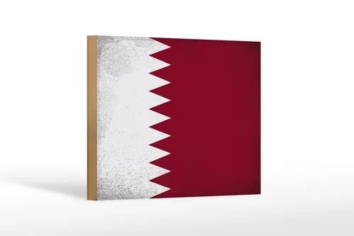 Holzschild Flagge Katar 18x12 cm Flag of Qatar Vintage Deko Schild