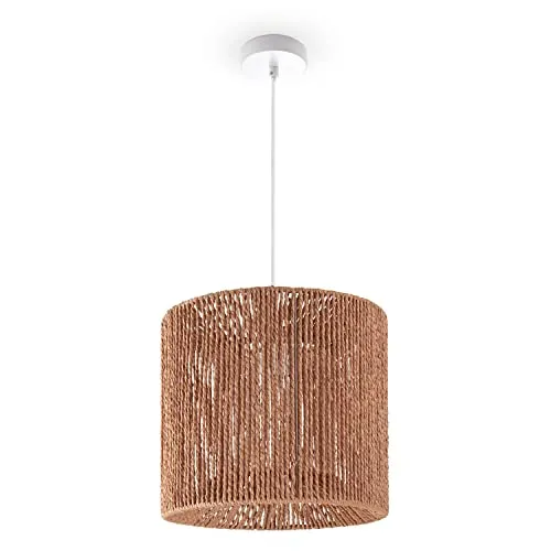 Paco Home Pendelleuchte Esstisch Papier Boho Hängelampe Esszimmer Lampe E27 Hängeleuchte Rattan, Farbe:Natur (Ø33cm), Leuchtenart/Farbe:Pendelleuchte - Weiß