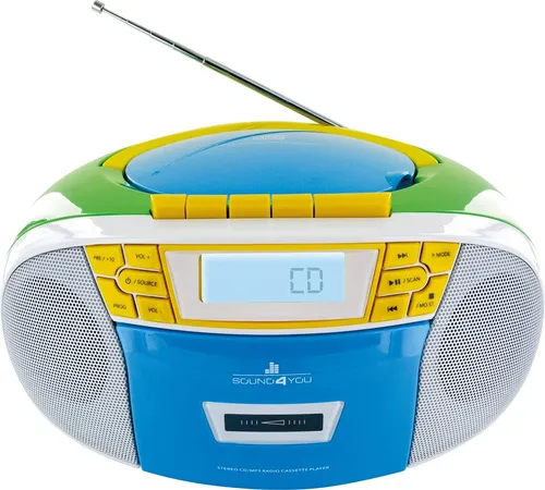 SCHWAIGER 661644 CD-Player - Retro Boombox mit Kassettendeck, MP3 USB Anschluss, tragbar und ideal für 90er Jahre Fans