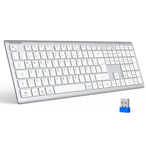 TECKNET Bluetooth Tastatur, Kabellose Wiederaufladbare Multi-Device Tastatur mit Einfacher bis zu 4 Geräte, Ultraflache, Deutsches Layout (QWERTZ), für Mac, Windows, iOS, Chrome OS