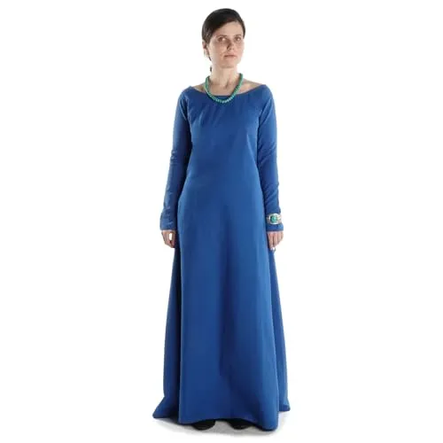 HEMAD Mittelalter-Kleid Hildegune, Königsblau - L/XL - Kostüm-Outfits für Erwachsene: Elegantes Mittelalter-Kleid aus 100% Baumwolle mit Schnürung, ideal für LARP und historische Events.