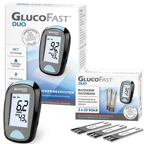 Glucofast® Duo Blutzuckermessgerät Kombiset mit mit 1 Packung Teststreifen  (mmol/L)