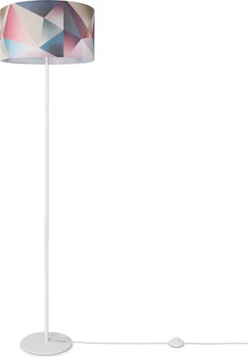 Moderne Stehlampe E27 mit geometrischem Stoffschirm in weiß von Paco Home