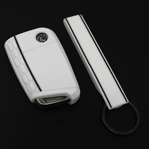 Schlüsselhülle VB + Keytag Weiß/Schwarz Silikonschutz Autoschlüssel Cover Case