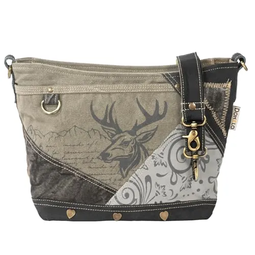 Domelo Trachtentasche Damen - Vintage Umhängetasche mit Hirsch & Edelweiß - Umhängetasche im Vintage-Stil, großzügiges Volumen von 9,5L und verstellbarer Henkel für perfekten Tragekomfort. Ideal für Oktoberfest und Alltag!