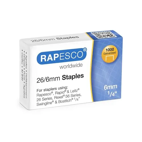 Rapesco S11661Z3 Typ 26/6 mm (No.56) Verzinkte Heftklammern, 1000 Stück