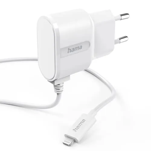 Hama Lightning-Ladegerät, 1 A/5 W/5 V (Lightning-Netzteil, Stromversorgung für Apple iPhone iPod, Ladegerät Apple MFI Zertifiziert, Kabel 1 m), Weiß