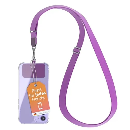 EAZY CASE - Universal Handykette zum Umhängen geeignet für alle Smartphones Handyhüllen Kette zum Umhängen Violett mit breitem Band Handyband mit jeder Hülle kombinierbar Smartphonekette in Lila