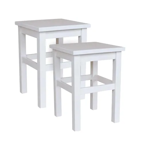 Metdrew Holzhocker | Holzhocker 32 x 32 x 45 cm | Küchenhocker | Quadratischer Hocker | Rustikaler Stil | Einfacher Hocker | Küchenhocker aus Holz | Holzschemel | Farbe: Weiß | 2 Stück