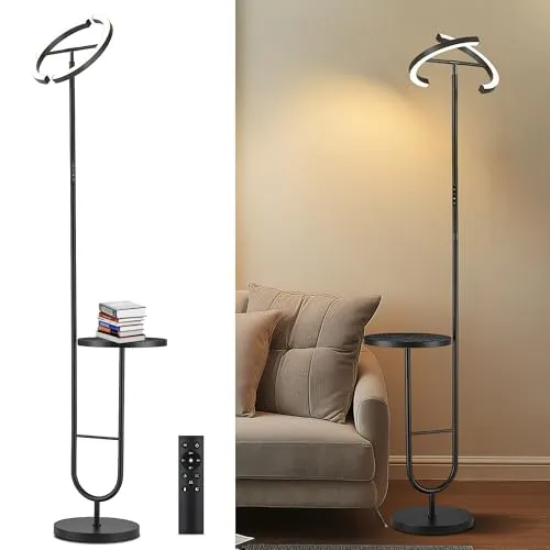 LuminexDesigns Stehlampe Dimmbar Wohnzimmer mit Tisch 36W LED Stehleuchte mit Regal, 360° Drehbarer Standleuchte, 2700K-6500K 175cm Höhe Leselampe Modern Schlafzimmer Schwarz