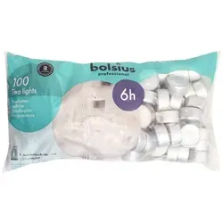 Teelichter in Aluminiumhülle, weiß, BOLSIUS, 18/38 mm, Brenndauer ca. 6h, Beutel mit 100 Stück