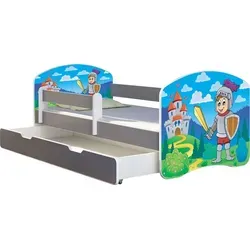 ACMA Jugendbett Kinderbett Junior-Bett Komplett-Set mit Matratze Lattenrost und Rausfallschutz Grau 32 Ritter 180x80 + Bettkasten - Grau