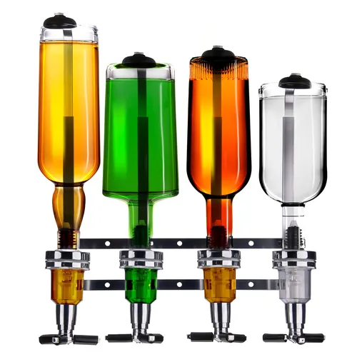 Bar-Butler zur Wand-Montage, 4-fach Flaschenhalter mit 4cl-Dosierer - Flaschenkörbe & -ständer, verwandelt jeden Raum in eine private Bar mit exaktem Dosieren und tropffreiem Ausgießen für Cocktails und Longdrinks.