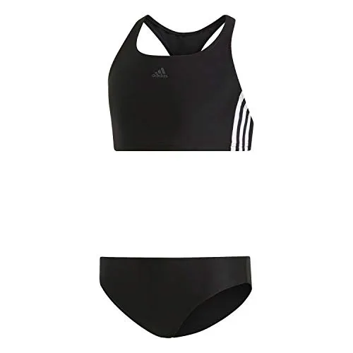 adidas Mädchen 3-Streifen Bikini-Set, Schwarz/Weiß, Größe 116 - Sportliches Bikini-Set für Fitness und Freizeit. Aus recyceltem Material gefertigt, bietet es Bewegungsfreiheit und ist chlorresistent für langlebigen Einsatz.