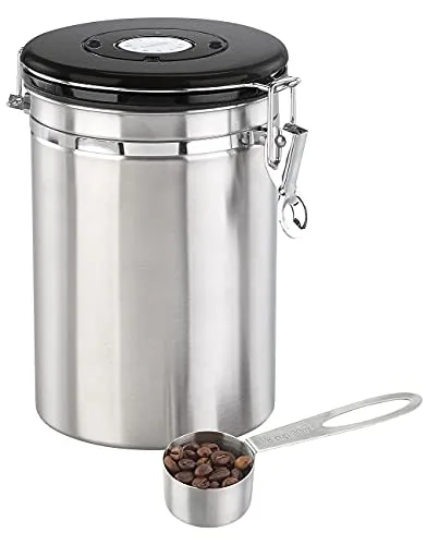 Rosenstein & Söhne Kaffeedose Co2 Ventil: Kaffeedose mit Kalenderblatt, C02-Freigabeventil und Messlöffel, 1,9 l (Kaffeebehälter, Edelstahl, Espresso)