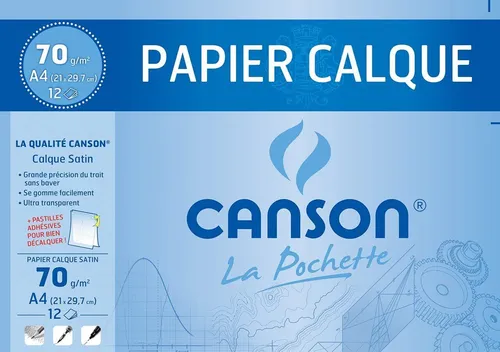 CANSON Zeichenpapier satiniert DIN A4 70 g/qm 12 Blatt + 20 selbstklebende Punkt