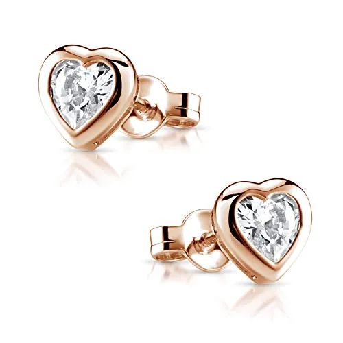 MATERIA Herz Ohrringe rose gold Stecker - 925 Silber Ohrstecker Damen vergoldet mit Zirkonia in Etui SO-11-Rose