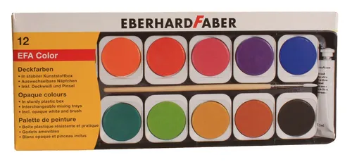 Eberhard Faber Deckfarbkasten 12 Farben Malkasten inkl. Deckweis und Pinsel