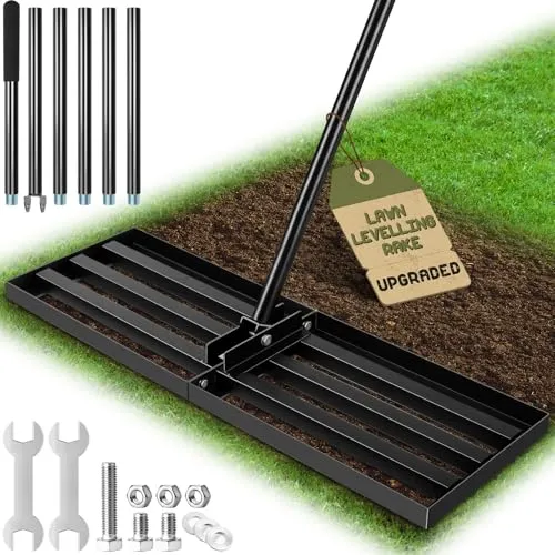Ezkamfort Rasen Nivellierungsrechen, [76x25cm] Edelstahl Rasenrechen | Mit 194cm Ergonomischem Verstellbarer Stiel, Schmutz Sand Rasen Nivellierrechen für Garten, Golf und Hinterhof
