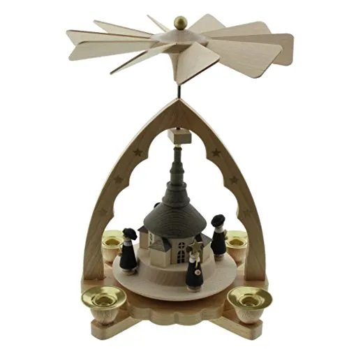 Richard Glaesser Weihnachtspyramide Seiffener Kirche mit Kurrende, 19 cm