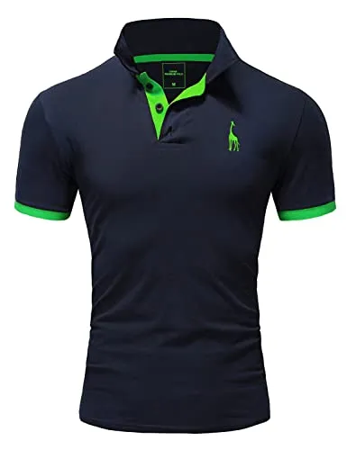 REPUBLIX Herren Poloshirt Basic Kontrast Stickerei Kragen Kurzarm Polohemd T-Shirt R-0058 Navy/Grün XXL