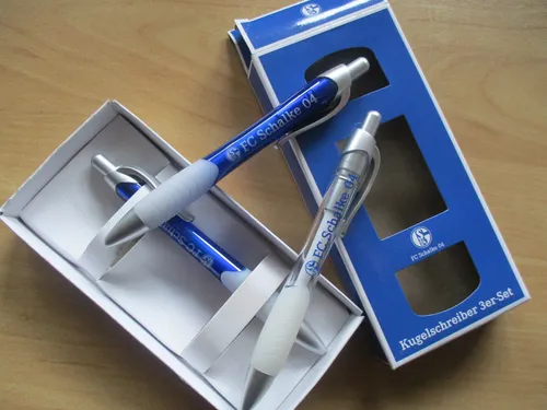 FC Schalke 04 Kugelschreiber 3er-Set - Kunststoff, ca. 13,5 x 1,8 cm, blau-weiß mit Schriftzug und Logo für Fans und Sammler