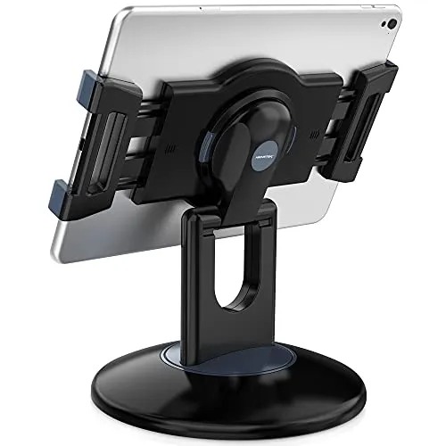 AboveTEK Tablet Ständer iPad Halterung mit Zwei Clips, Tablet Halter für iPad Pro Air Mini POS Business Küche Tisch, Geeignet für iPads von6-13 Zoll(Schwarz) 360 Grad Drehung